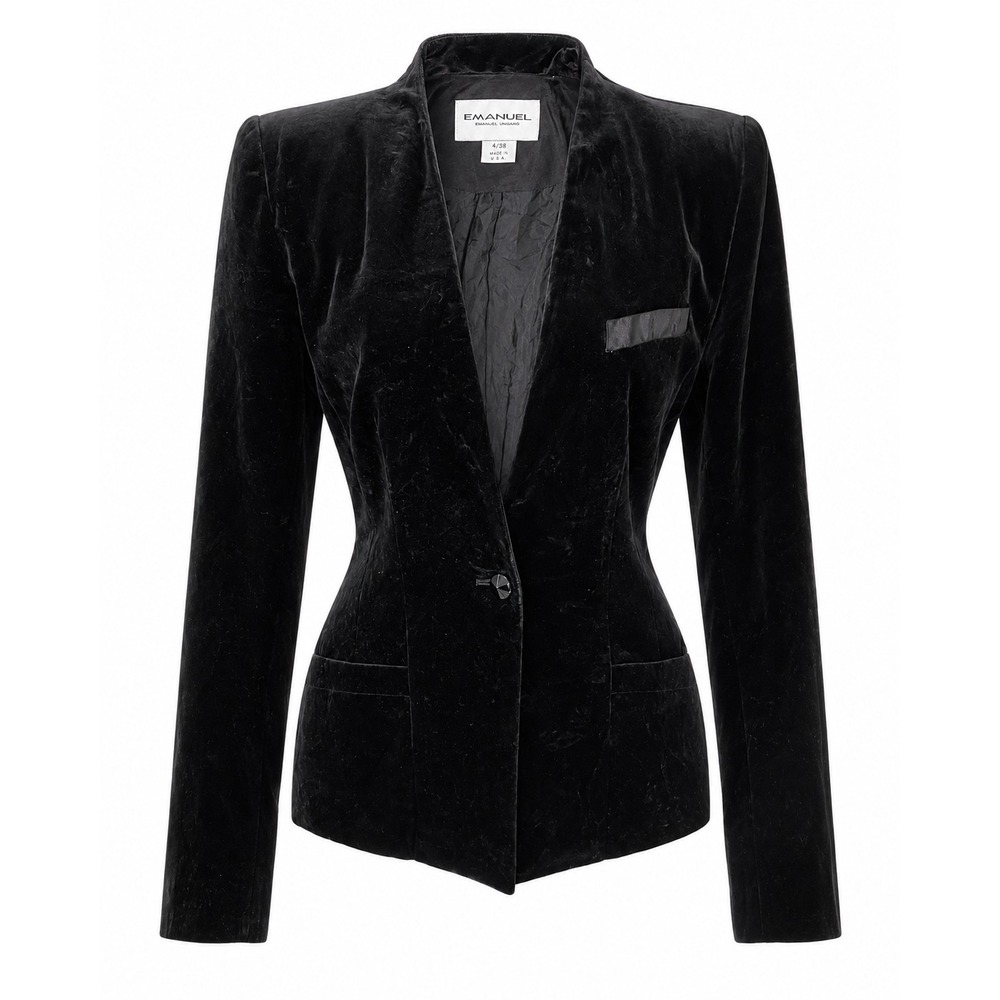 Vintage EMANUEL UNGARO Black Velvet Blazer Womens 4 Tuxedo Smoking Jacket USA